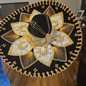 Black and Gold Embroidered Sombrero